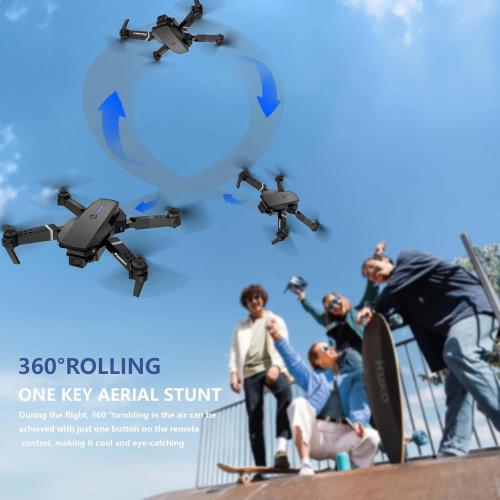 E88 Drone With Dual Camera, Mobile App Control, Indoor Flying Toy RC Plane With Video Function - Ideal Gift For Beginners, Christmas Halloween Thanksgiving Birthday Gift (Black Dual Batteries)
