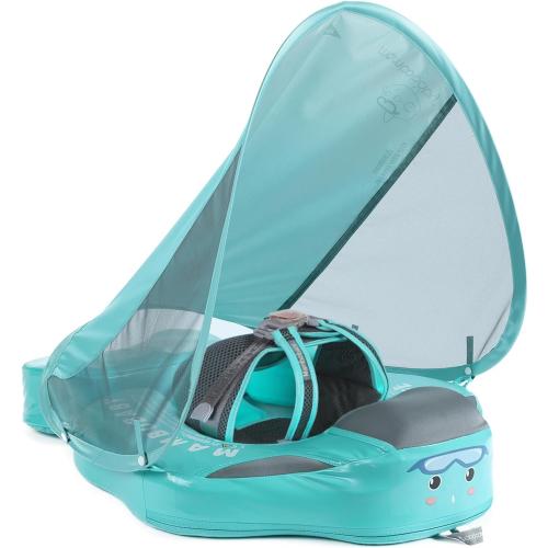 Mambobaby Float Add Tail Baby/Infant Swim Float with Canopy, Non-Inflatable Solid Upgrade Soft Waterproof Skin-Friendly Leather Material