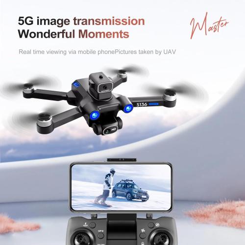 New S136 Drone with HD Electric Zoom Lens FPV Mode Brushless Motor GPS Smart Avoid Noise Barrier Function Foldable Outdoor Aerial Ranging RC Airplane Quadcopter