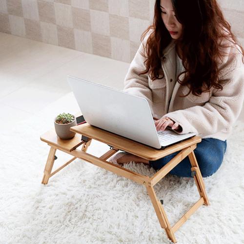 Laptop Desk Adjustable Bamboo Laptop Table with Fan Drawer Foldable Bed Tray Breakfast Tray Padded Lap Work Tray,for Working Writing Drawing