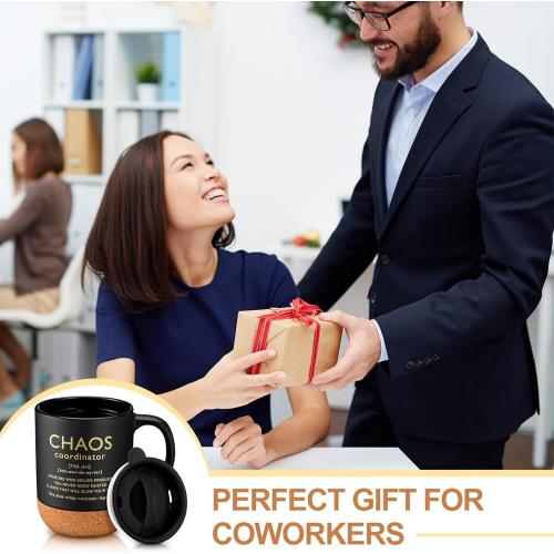 Remerry 1 Pcs Valentine's Chaos Coordinator Gifts Thank You Gift Employee Appreciation Coffee Mug Ceramic Coffee Mug Gift for Boss Manager Employee Coworker Friend Teacher Women Men (Black)