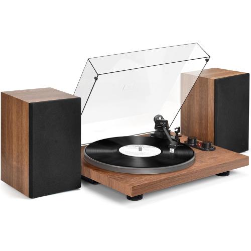 Record Player Turntable with 40W Speakers and Bluetooth Output Input for Vinyl Records,Vinyl Record Player with Built-in Preamp,AT-3600L Cartridge,USB Record,Pitch and Counterweight