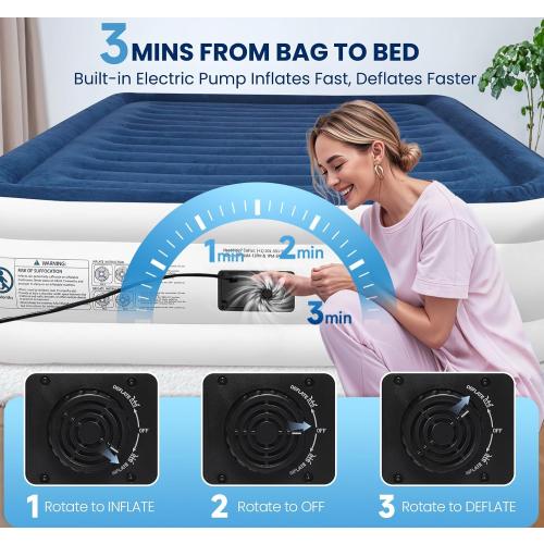 KINGJERRY Queen Air Mattress with Built in Pump, Blow Up Mattress Queen 18 Raised Comfort, Upgrade Surface Inflatable Mattress, Leakproof Air Bed for Home Guests&Camping, 800 lbs Max, 3-Min Inflation