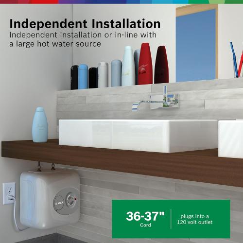 BOSCH Electric Mini-Tank Water Heater Tronic 3000 T 2.5-Gallon (ES2.5) - Eliminate Time for Hot Water - Shelf, Wall or Floor Mounted
