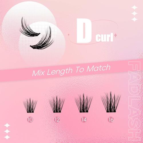 FADLASH Lash Clusters Kit Individual Lash Extensiones Wispy Faux Mink 8-16mm DIY Eyelash Extension Kit Eyelash Clusters Lashes with Bond and Seal and Remover Lash Tweezer for Self Use（AD17-D-8-16)