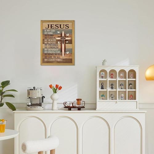 Framed My God Jesus Wall Art Canvas Prints, Christian Inspirational Quote Wall Decor, Vintage Cross White Butterflies Artwork, Religion Bible Verse Decor Art for Bedroom Prayer Room – 12x16in