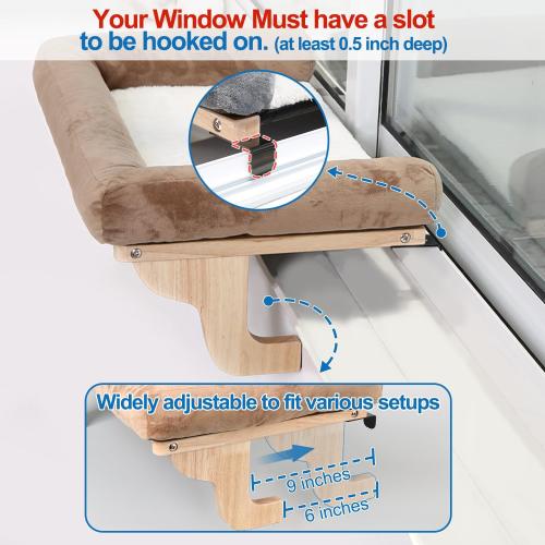 Zakkart Cat Perch for Window Sill with Bolster - Orthopedic Hammock Design with Premium Hardwood & Robust Metal Frame - Cat Window Seat for Large Cats and Kittens -Gray