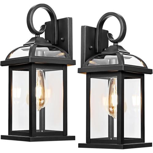 Black Exterior Light Fixtures 2-Pack, Anti-Rust Aluminum Outdoor Wall Lights for House Porch Lights IP65 Waterproof Clear Glass Outdoor Sconces Wall Mount Wall Lanterns, Matte Black