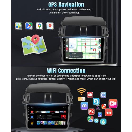Android Car Stereo for Toyota Corolla 2009 2010 2011 2012 2013 Wireless Carplay Android Auto, 2 32G 9 inch Touch Screen Radio Bluetooth Car Audio Receivers in Dash GPS WiFi Mirrorlink SWC