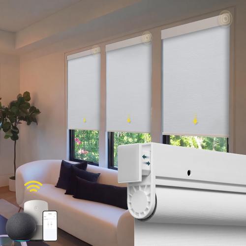 Motorized Blinds No Drill Automatic Blinds for Windows Cordless Roller Shades Electric Blinds with Remote Control Smart Blinds (White, 33.5 x 72)