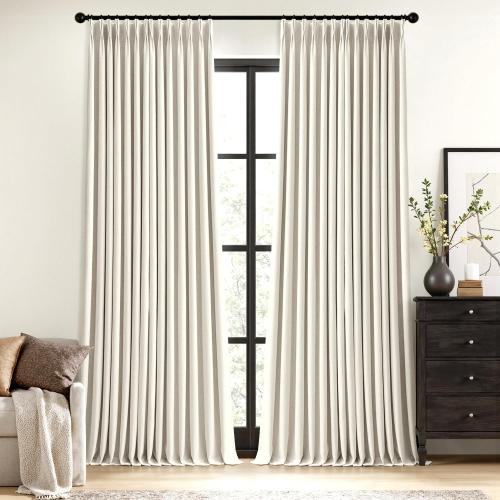 MIULEE Natural Pinch Pleated 100% Blackout Linen Curtains for Bedroom, Room Darkening Light Blocking Window Curtains 84 inches Long for Living Room, Black Out Pleat Drapes with Pin Hooks, 2 Panels