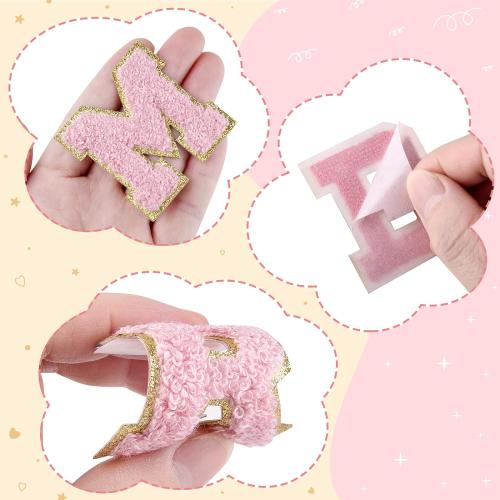Morcheiong 26Pcs Self Adhesive Chenille Letter Patches A-Z, Chenille Letters for DIY Clothing, Fabric, Shoes, Bags (Light Pink)