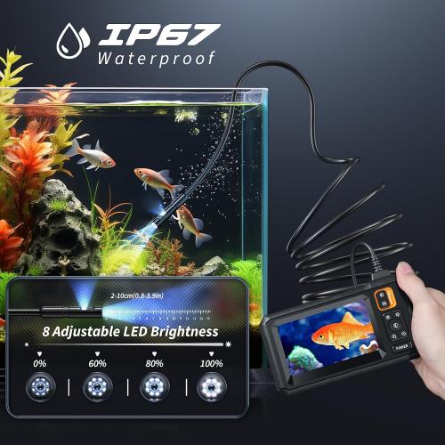 Endoscope Camera with Light, Inspection Borescope Camera with 4.3 IPS Screen, 1920P HD with 8 LED Lights, 32.8FT Semi-Rigid Cord Bore Scope, IP67 Waterproof Endoscope for Sewer, Dual Lens(Orange)