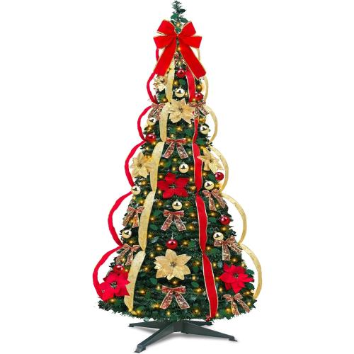 6.5 Ft Pop up Christmas Tree,Prelit 200 Warm White LED Lights,Opens Instantly,Fully Decorated,8 Lighting Modes & Timer,Fire-Resistant,Foldable,Collapsible Xmas Tree Outdoor Indoor Holiday Party Decor