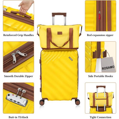 Rosamo 5 piece Luggage Set Expandable Suitcase 22x14x9 Airline Approved Carry on, ABS Hard Case Suitcases with Spinner Wheels, TSA Lock (Yellow)