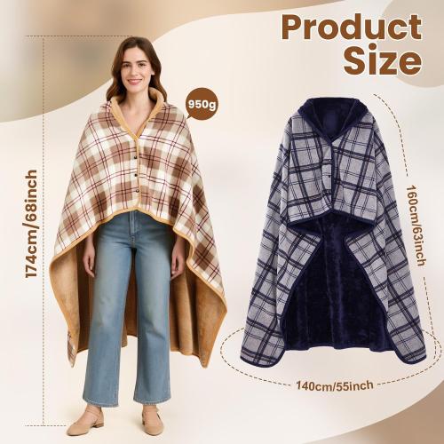 Newwiee 2 Pcs Fleece Wearable Desk Blanket for Work Chair, Plaid Lap Blanket with Buttons for Woman Travel Bed Sofa Office and Outdoor ? blue black ?