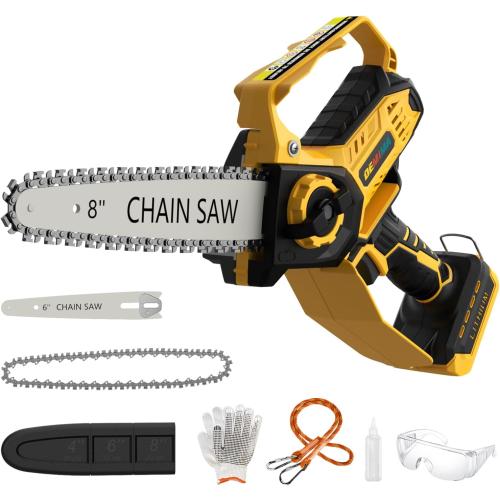 Mini Chainsaw for Dewalt 20V Max Battery, 8-Inch and 6-Inch 2-IN-1 Cordless Electric Chain saw with Brushless Motor and Auto-Oiler, 800W Hand Mini Chainsaw for Tree Pruning Wood Cutting(No Battery)