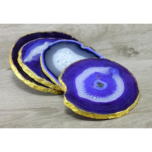eSplanade Natural Agate Coasters Bar Beer Coffee Tea Coaster - Set of 4 Coasters - Perfect Table Accessories Tableware (Blue)