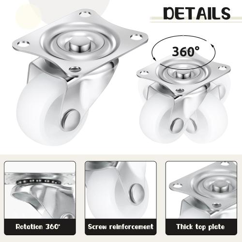 Maitys 24 Pcs 1 Swivel Profile Casters Wheels for Furniture, Small Swivel PP Caster with No Noise 360 Degree, Total 66 Lbs Weighs Capacity for Furniture Appliances, Screws Included(White)