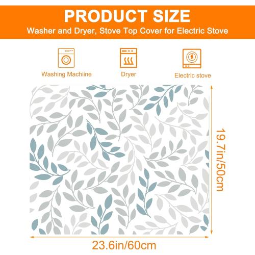 Gray Blue Branch Leaves Washer and Dryer Covers For The Top,Anti-slip Washing Machine Dust Cover Pad,Dryer Top Protector Mat for Laundry Room Kitchen Decor,23.6X19.7 in