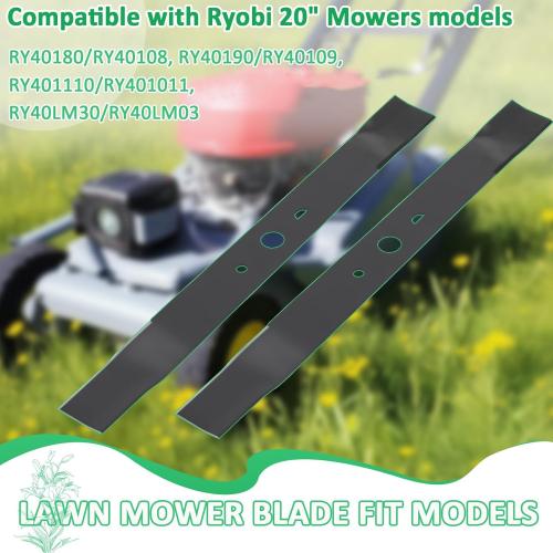 20 Inch Lawn Mower Replacement Blade Compatible with Ryobi 40V Brushless RY40180, RY40190, RY401110 Model Mowers, Replaces AC04020, Half‑Moon   Round Center Hole