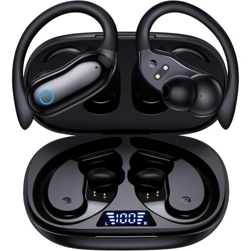 GNMN Active Noise Cancelling Ear Buds AI Translation Wireless Earbuds 96hrs Playback Bluetooth Headphones Dual Battery Display Stereo Bass Earphones with Earhooks Microphone for Sports/Runing/Workout