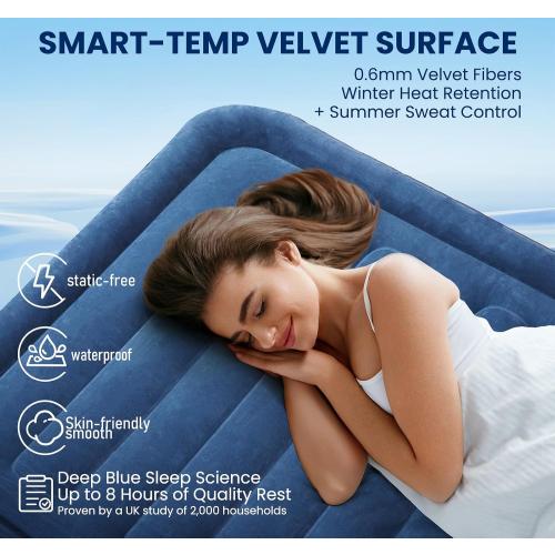 KINGJERRY Queen Air Mattress with Built in Pump, Blow Up Mattress Queen 18 Raised Comfort, Upgrade Surface Inflatable Mattress, Leakproof Air Bed for Home Guests&Camping, 800 lbs Max, 3-Min Inflation