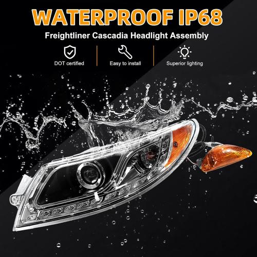 Headlight Fit ForInternational Durastar 4300 Right Passenger Side | Head Light for Durastar 2001-2016 4100/4200 Transtar 8500/8600 2002-2016 Black Housing Headlamp IP68 Waterproof DOT Approved