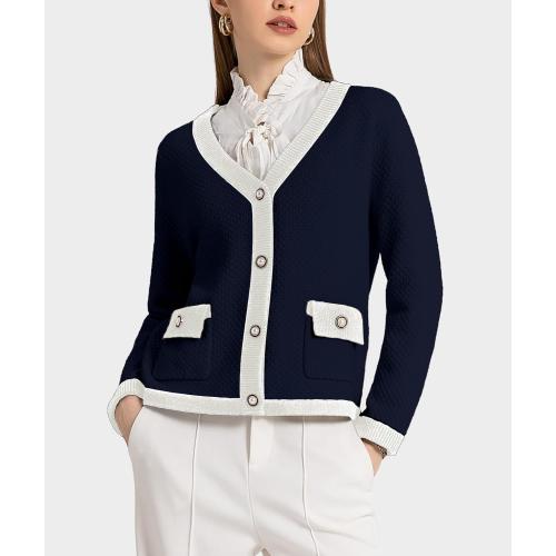 Casly Lamiit Women's Cardigan Sweaters Long Sleeve V Neck Button Down Knit Outerwear Spring Casual Open Front Cropped Jacket