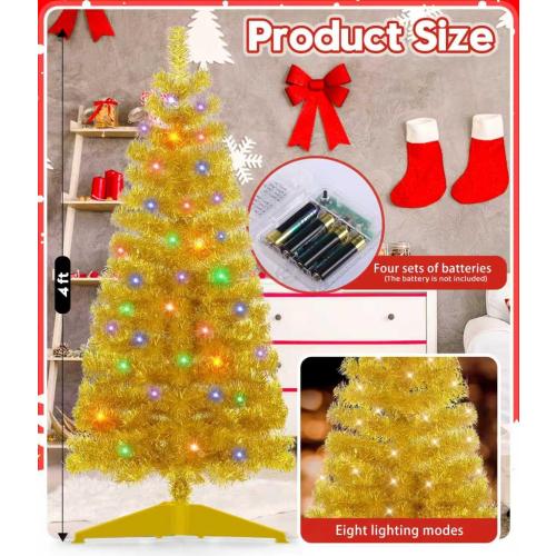 Pre-Lit Artificial Christmas Tree, Warm White Lights, Colorful Lights, Includes Stand, 4 feet (Gold)