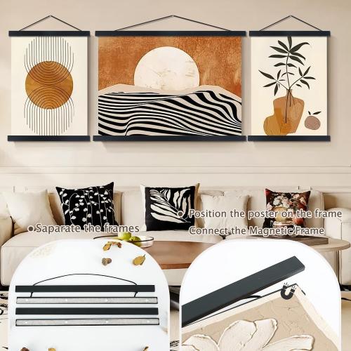 Artmag Magnetic Poster Hanger Frame, 24x36 24x32 24x18 Light Wood Wooden Magnet Canvas Artwork Print Poster Hangers Frames Hanging Kit (Black, 24)