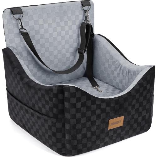 Color Black and Grey JOEJOY Elevated Dog Car Seat for Small/Medium Dogs up to 35 lbs, Memory Foam Pet Booster Seat with Detachable Washable Cover, Portable Travel-Safe Bed for Cars with Safety Belts and Storage Pockets