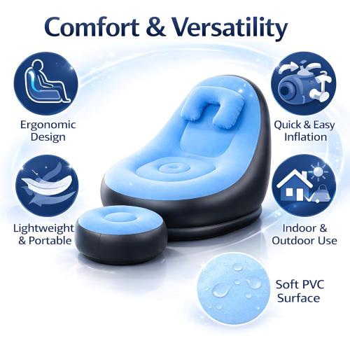 Inflatable Lounge Chair for Indoor and Outdoor Use Couch for Camping Blow up Chairs Gaming Chair Ergonomic Bean Bag Chairs for Comfort Flocked Surface inflatables Inflatable Couch Outdoor