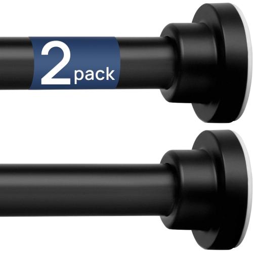ENJOYBASICS 2 Pack Adjustable Spring Tension Curtain Rods 32 to 66 Inches, Stainless Steel Matte Black Shower Rod No Drilling for Window, Bathroom, Closet, Room Divider, 7/8 Diameter