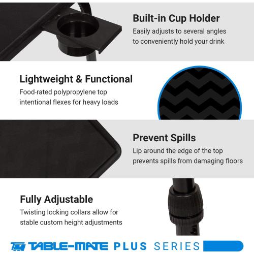 Table-Mate TV Tray Table | Portable Desk Folding Dinner Tray, Couch Table Trays for Eating Snack Food, Portable Laptop Desk, Bed Trays for Eating | Adjustable TV Trays with 3 Angles and Cup Holder