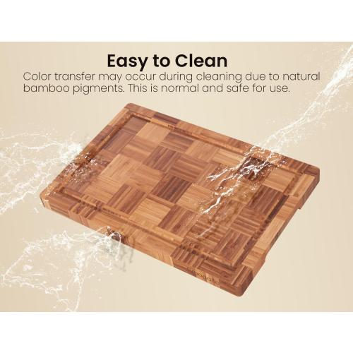 Fibogollo Set of 3 Bamboo Kitchen Cutting Boards with Juice Groove | Chopping Boards Set,End Grain Bamboo Butcher Block with Storage Stand,Serving Board and Charcuterie with Holder