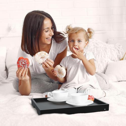 Bed Tray Table with Folding Legs, Bamboo Breakfast in Bed for Kitchen Serving Tray, Sofa, Eating, Used As Laptop Desk Snack Tray (6 Pack, Black Color)