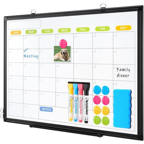 Dry Erase Calendar Whiteboard for Wall, WALGLASS 36 x 24 Magnetic White Board, Monthly Dry Erase Calendar with Silver Aluminum Frame, Double-Sided Hanging Portable Board for Office, Home, School