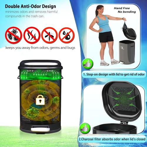 Dog Poop Trash Can Outsides, 18L/4.76 Gal Portable Waste Bin with Lid and Removable Inner Odor Control for Indoor Outdoor Dog Waste Station for Bathroom &Kitchen -45 Waste Bags