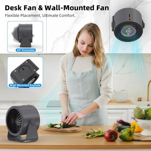 Bettdow BETTODW Desk Fan,100 High-Speed Wind Quiet Table Fans,12 Hours Cool Time,Digital Display,Adjustable Light Modes,Portable Fan for Home Office Kitchen Travel Camping-Gray