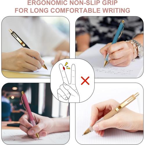Linbsunne Ballpoint Pens Black Medium Point 1mm with Super Soft Grip Ball Point Pen for Men Women Retractable(gold-6x2 pcs)