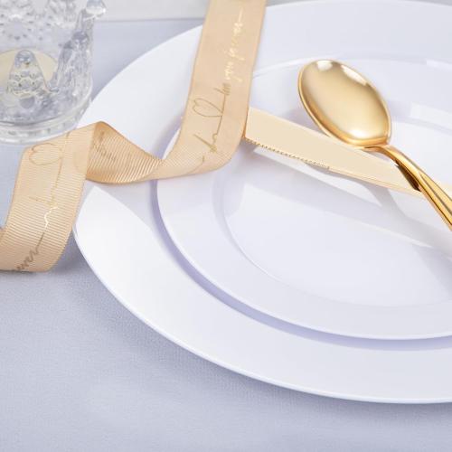 FLOWERCAT 200PCS White Plastic Plates Disposable Plates for Party - Heavy Duty Plastic Plates - 100 10 Dinner Plates and 100 7 Salad Plates for Weddings, Easter Parties and Events