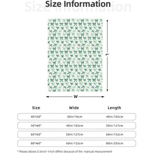Throw Blanket Bow Pattern Green Flannel Blanket 80 x 60 Inch Soft Lightweight for Sofa Couch Living Room Bed Office All-Season Comfort