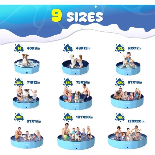 COMMOUDS Foldable Dog Pool, Collapsible Hard Plastic Dog Kiddie Swimming Pool, Portable Pet Bath Tub Wading Pools for Kids and Puppy Small Medium Large Dogs(79inch.D x 16inch.H)