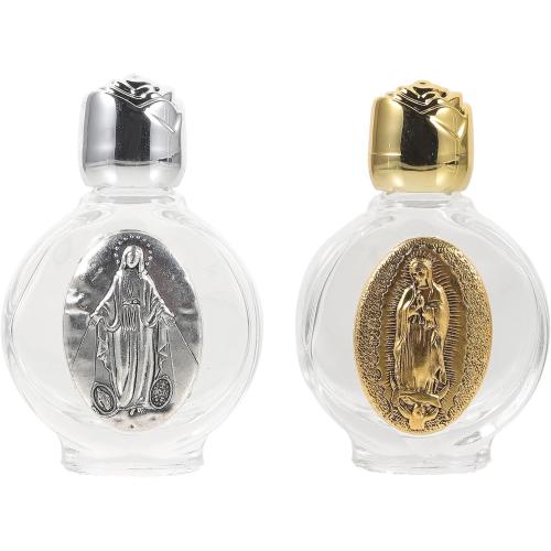 VILLCASE 2pcs Glass Holy Water Bottle, Decorative Bottles Holy Water Container, Religious Empty Oil Containers for Catholic Christian Party Church
