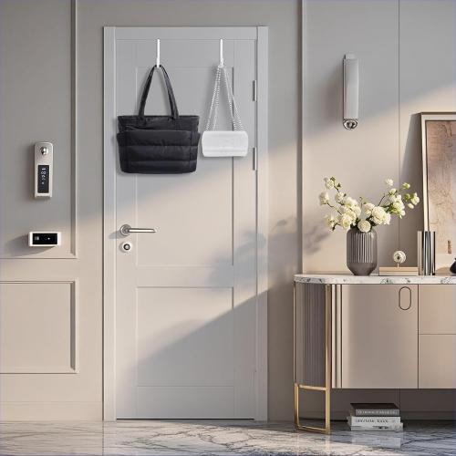 Over the Door Hooks 4Pcs L=5.5 Fit 1 3/8 Door Steel with White Rubber Coating Hanging Towel Robe Clothing Hanger for Bathroom Room Wreath Ironing Board Holder Cute Thin Single Heavy Duty