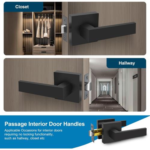 Color Black Passage Door Lever, Matte Black Interior Door Handles for Hallway& Closet Heavy Duty Non-Locking Lever Sets Keyless Door Knobs Lockset for Right & Left Side Door, 2 Pack