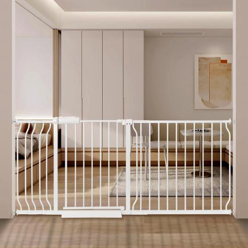 Extra Wide Baby Gate with Door Pressure Mounted 57.48-71.65 Inch,Child Baby Gates for Doorways No Drilling,Walk Through Dog Gate Indoor for The House Kitchen Stairs,White
