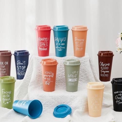 12 Pcs Inspirational Gifts for Employee Coworkers Staff Teammate, 16oz Reusable Plastic Coffee Cups with Positive Sayings, Bundle Gifts for Woman Man Coworker (Morandi Color,Inspirational)