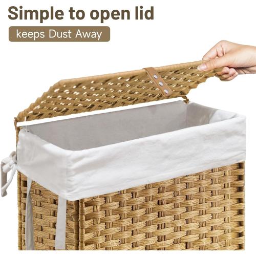 70L Slim Laundry Hamper with Lid & Wheels, 2-Park Rolling Laundry Basket with 4 Removable Liner Bags & 3 Mesh Bags, Narrow Dirty Clothes Basket, Foldable Handwoven Rattan Laundry Sorter, Natural‼️no rips tears or breaks 2 laundry hampers and accessories may be missing ‼️
